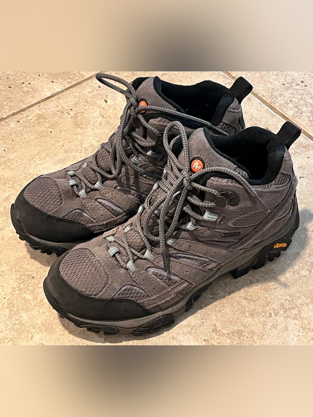 Merrell Moab 2 Mid Waterproof Women’s 8.5 Granite Hiking Boots Vibram J06054 EUC